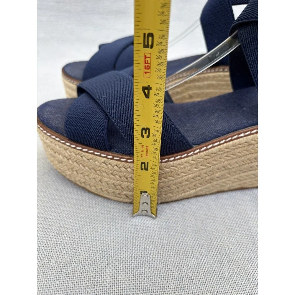 TORY BURCH ESPADRILLES SIZE 8.5 M FABRIC LEATHER BLUE SOLID